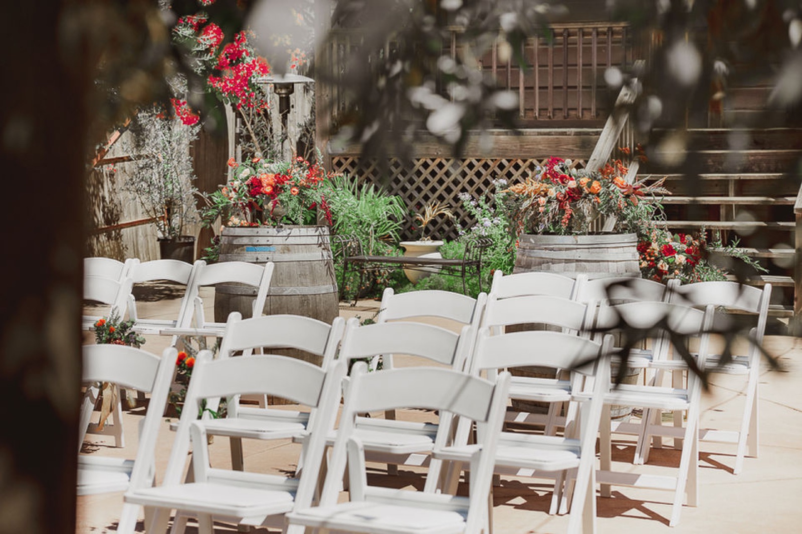 Courtyard ceremony space at Antiquité Midtown wedding venue in Sacramento, California