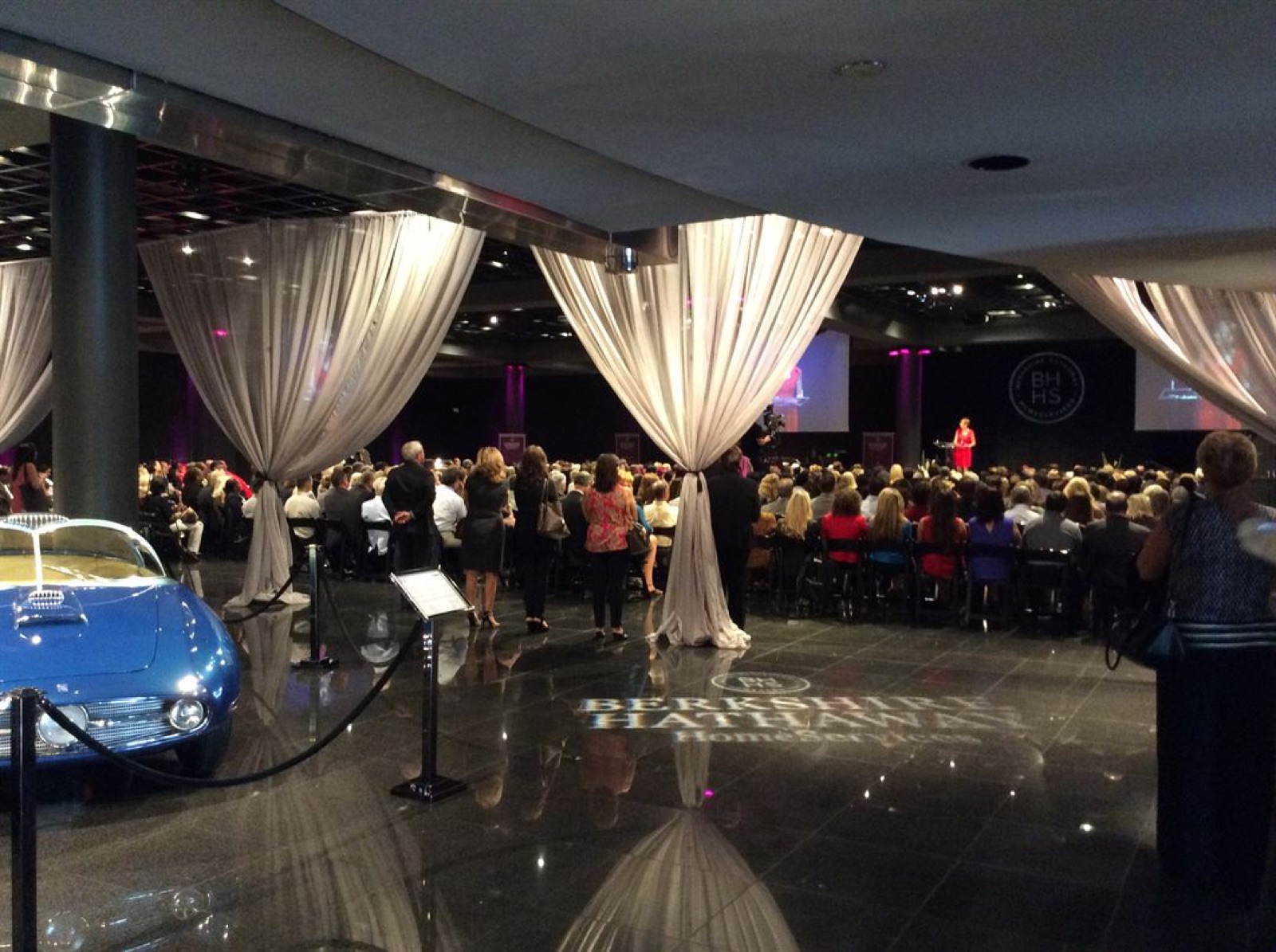 Dining area amid the automobile collection at Blackhawk Museum wedding venue in Danville, California