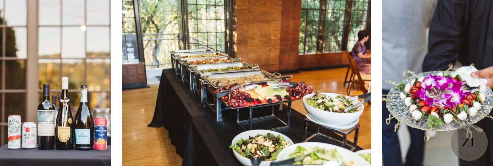 Reception space with wooden beams at the Brazilian Room at Tilden Regional Park, Berkeley, California