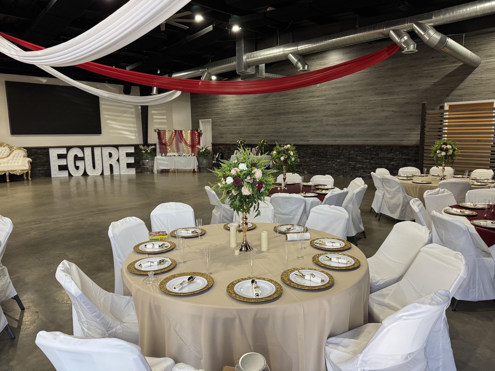 Winery-inspired interior at Buena Vista Event Center wedding venue in Madera, California