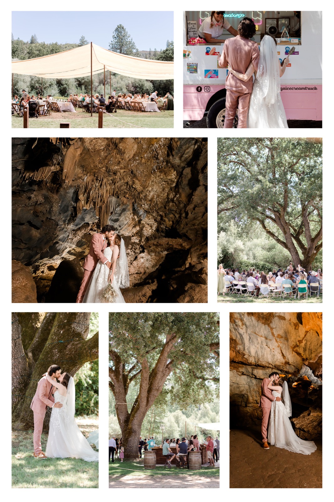 Wedding couple portrait inside the natural cavern at California Cavern at Historic Landmark #956 in Mountain Ranch, California
