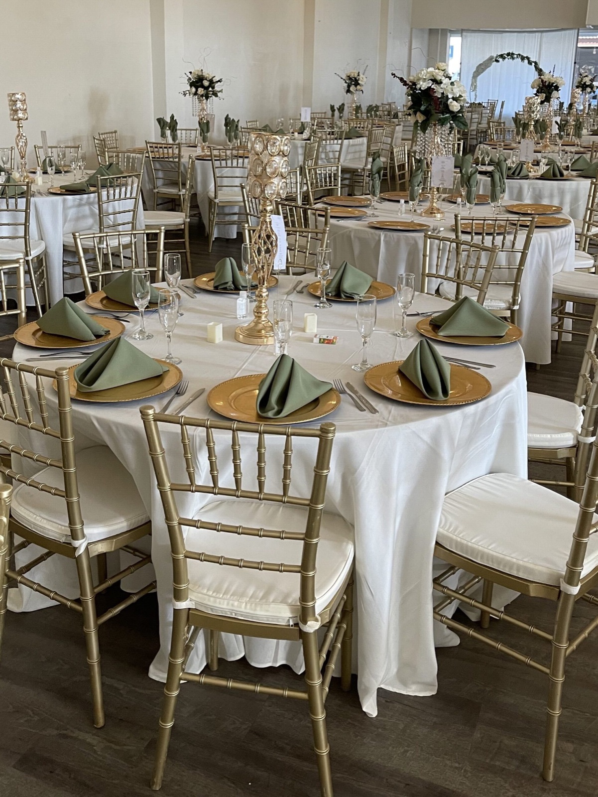 Reception setup at California Hall & Community Center wedding venue in Atwater, California