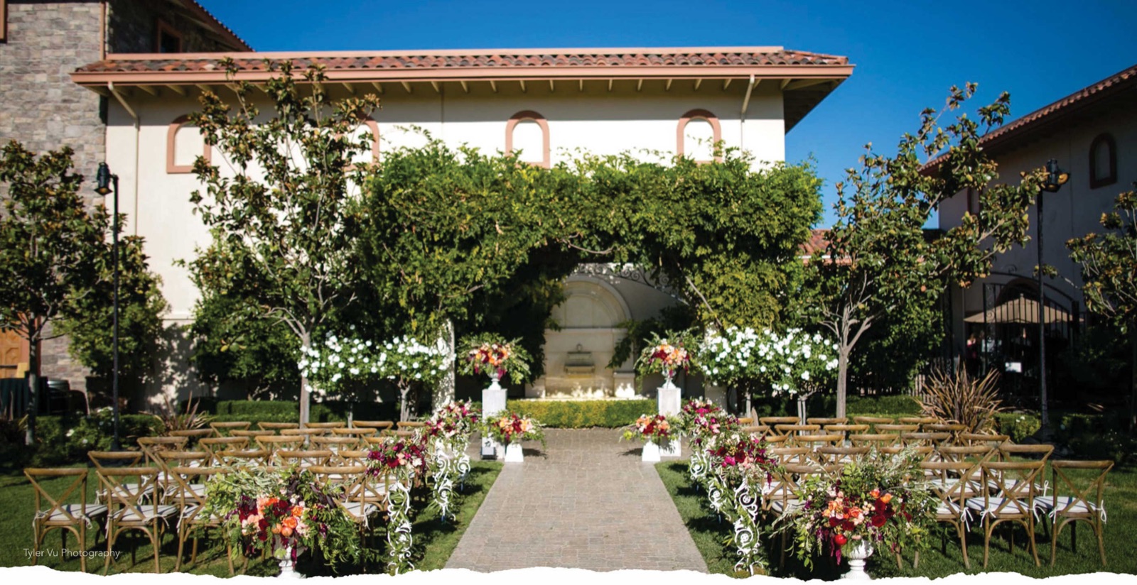 Outdoor Sun Garden ceremony area at Casa Real at Ruby Hill Winery in Pleasanton, California