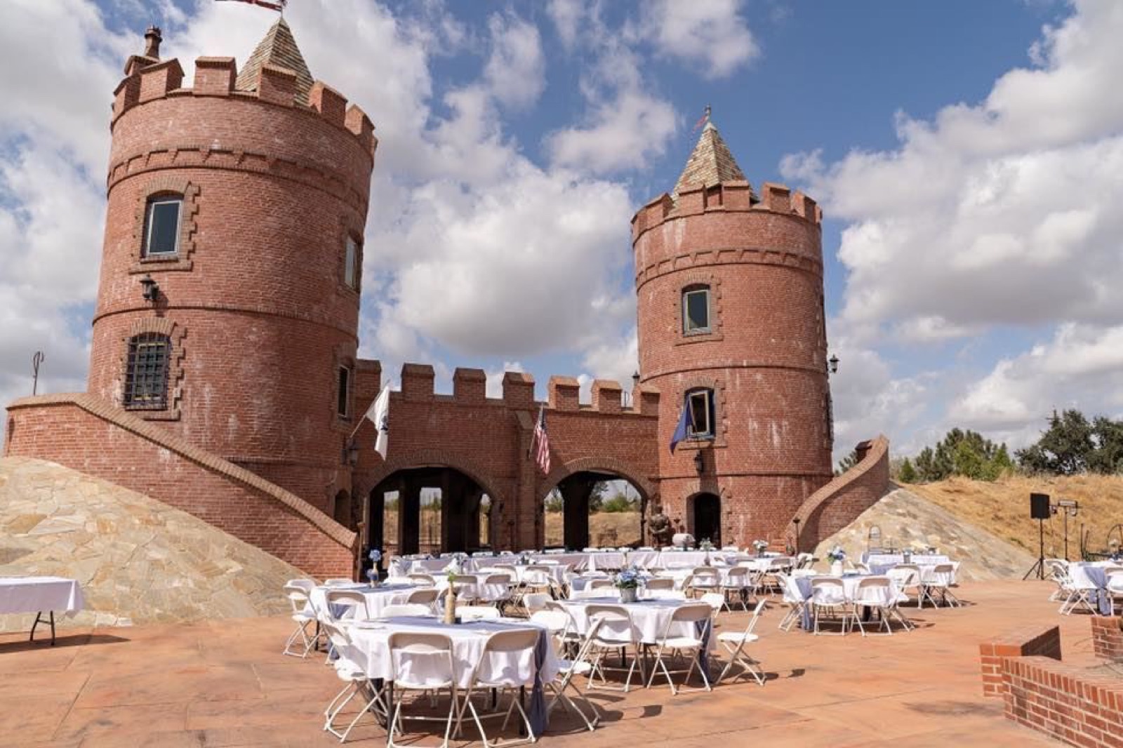Outdoor ceremony area at Castle Noz wedding venue in Snelling, California