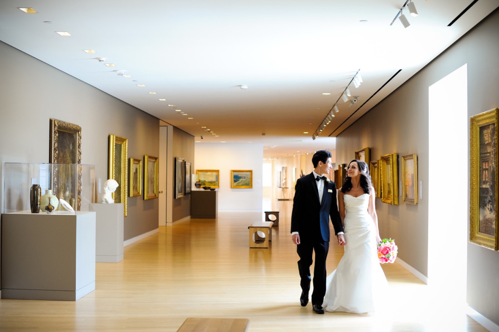 Couple portrait in the Early California galleries at Crocker Art Museum in Sacramento, California