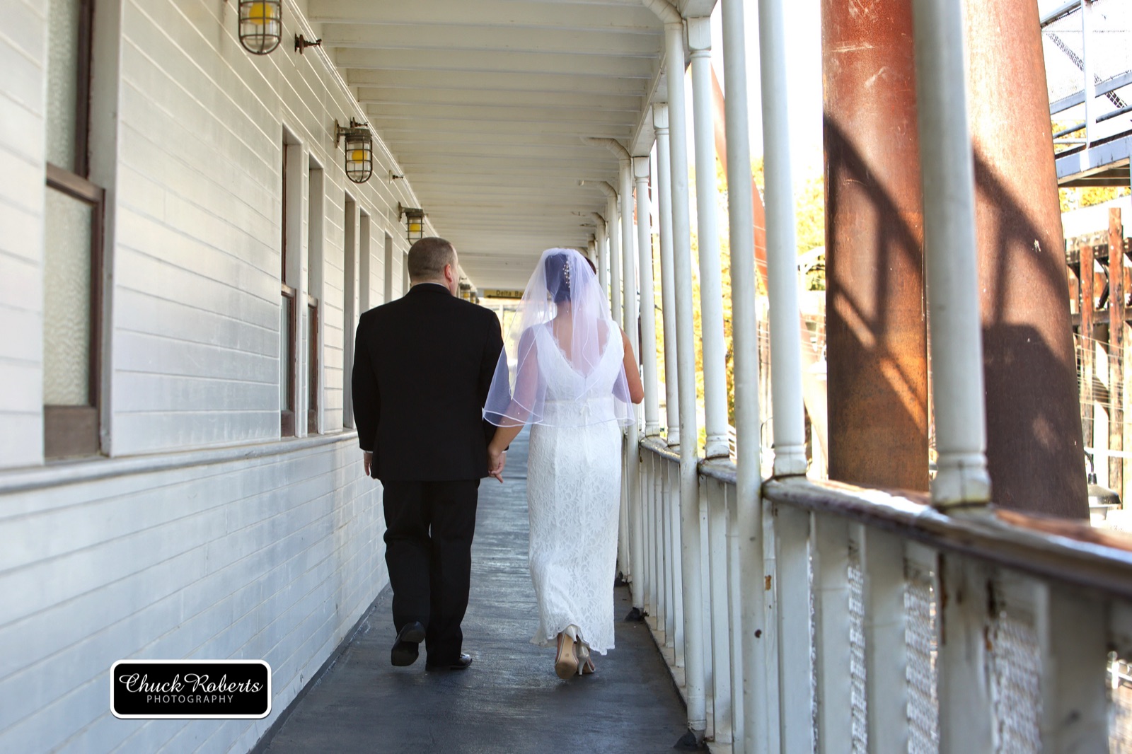 Wedding reception aboard the Delta King Hotel riverboat in Sacramento, California