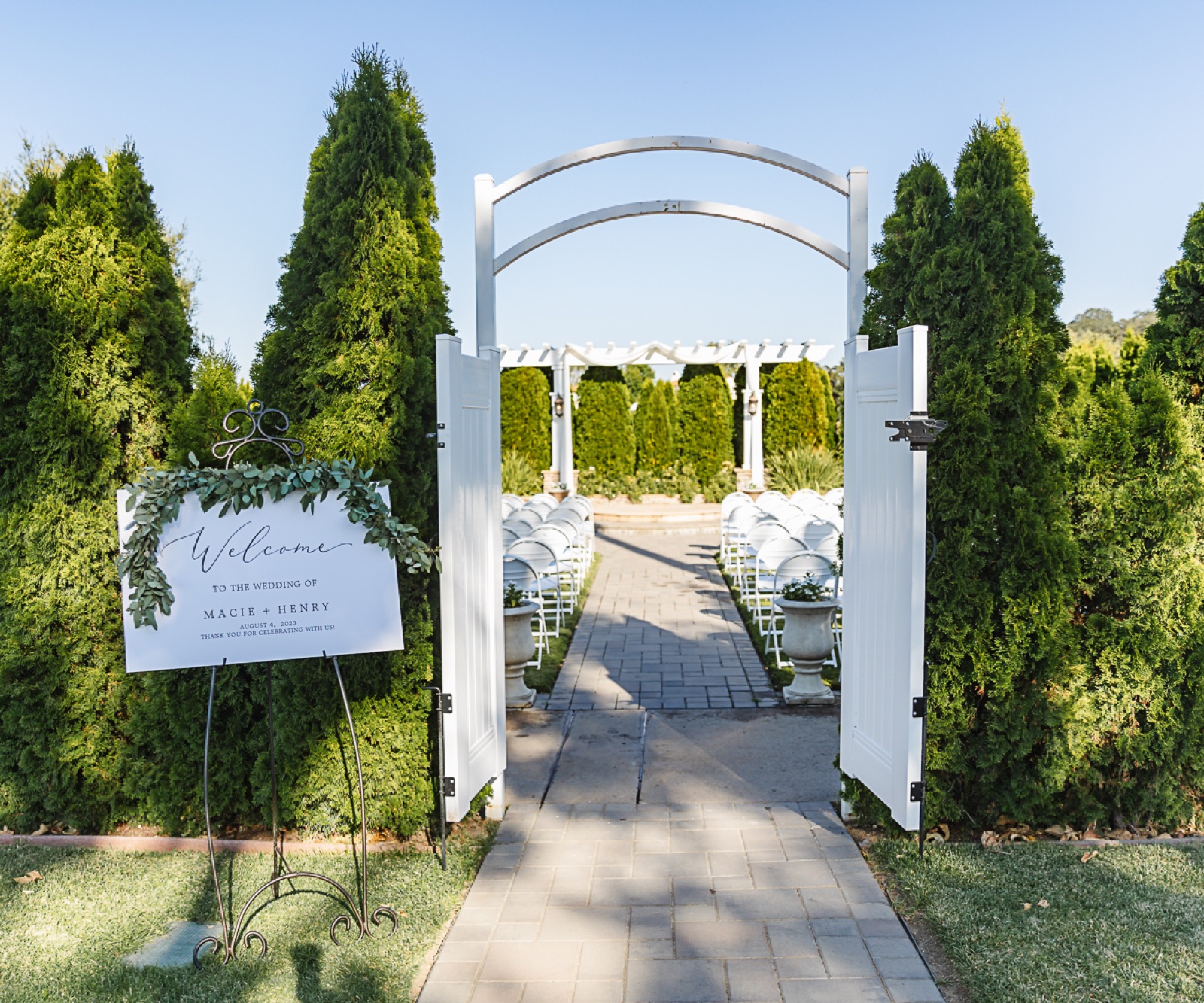 Decorated ceremony lawn at Eagle Ridge by Wedgewood Weddings in Gilroy, California