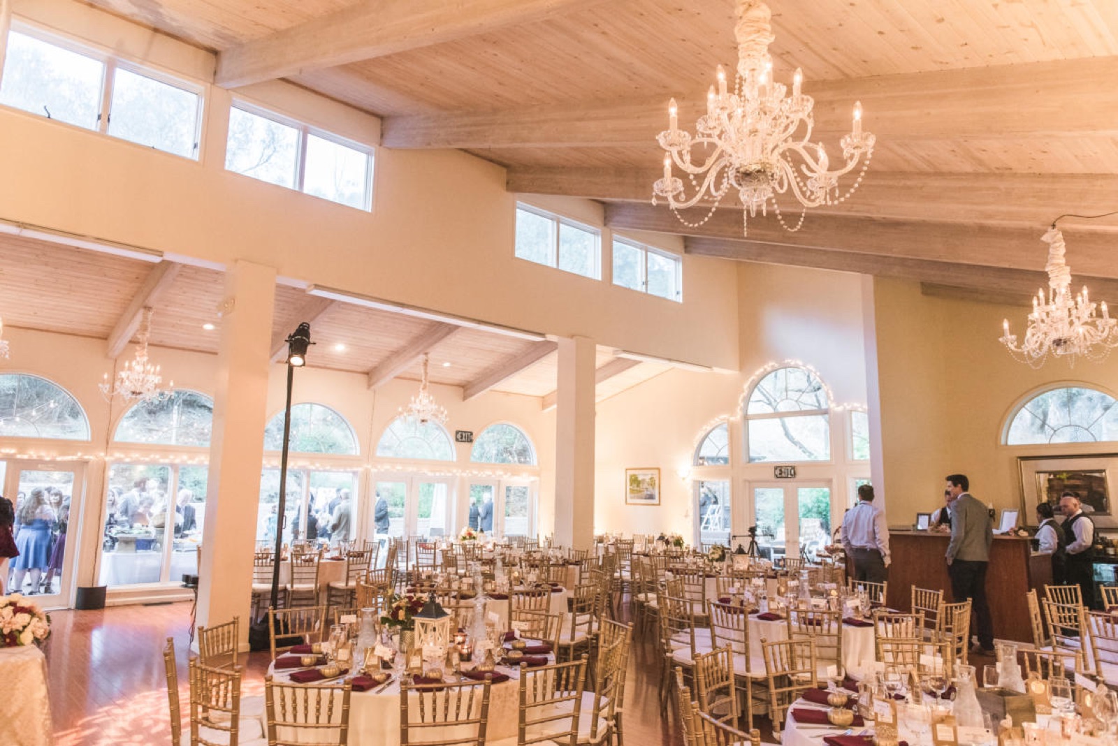 Terrace Room reception space set for a wedding at Elliston Vineyards in Sunol, California
