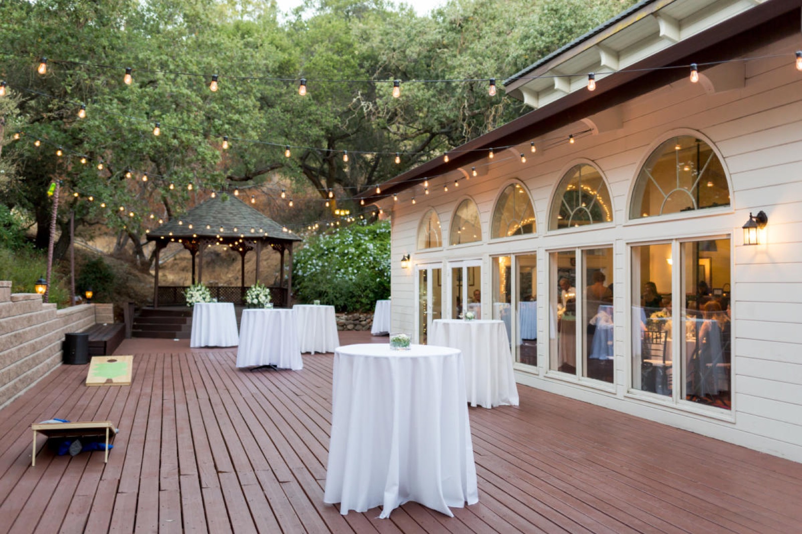 Wedding reception dining setup at Elliston Vineyards in Sunol, California