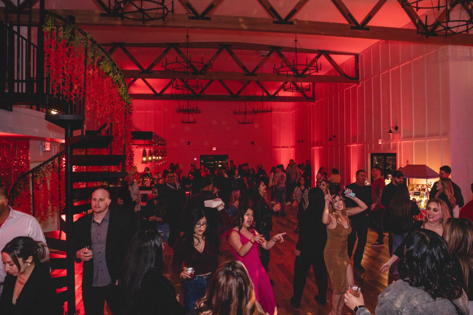 Indoor reception hall with custom bar at Evanelle Vineyards in Madera, California