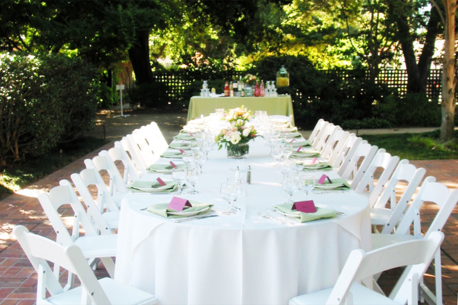 Courtyard reception dining table at Gamble Garden, Palo Alto, California