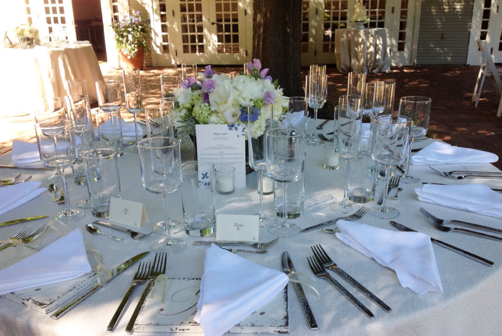 Carriage House Patio reception table at Gamble Garden in Palo Alto, California