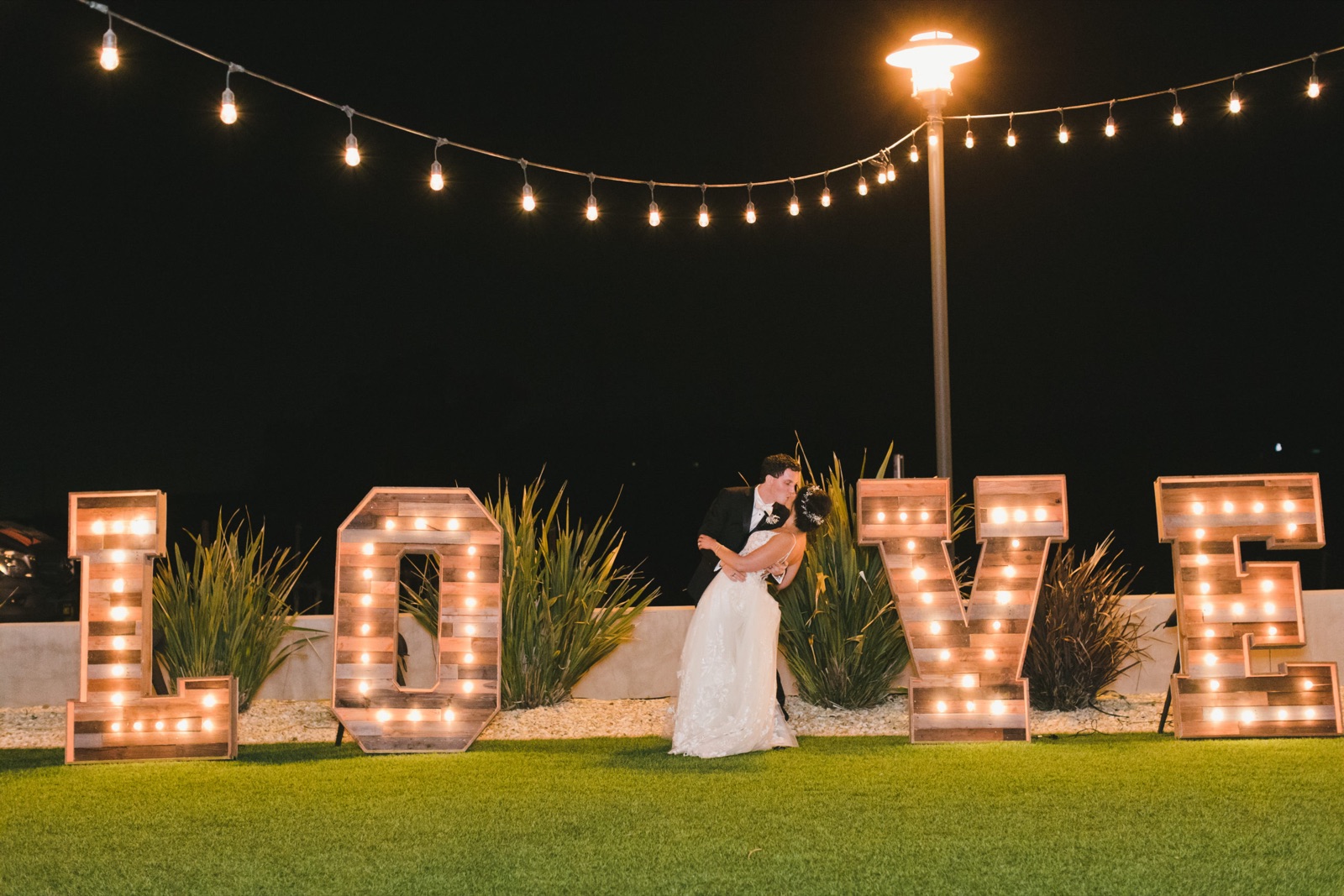 Wedding patio with love sign at Garré Vineyard & Winery in Livermore, California