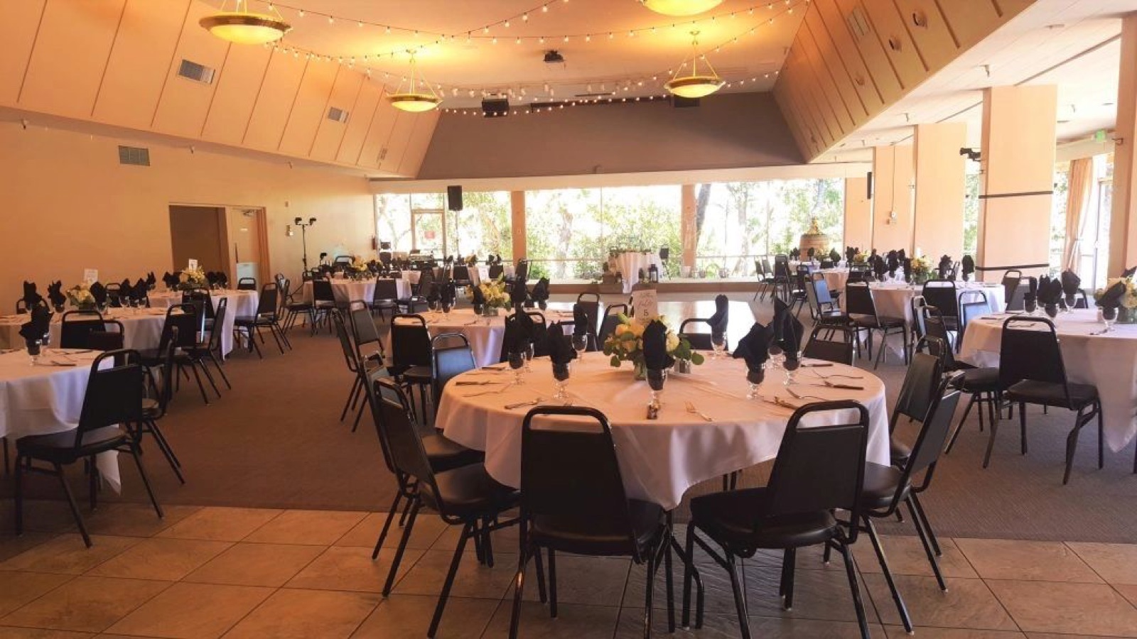 Decorated event space at Gilroy Lodge on the Hill wedding venue in Gilroy, California