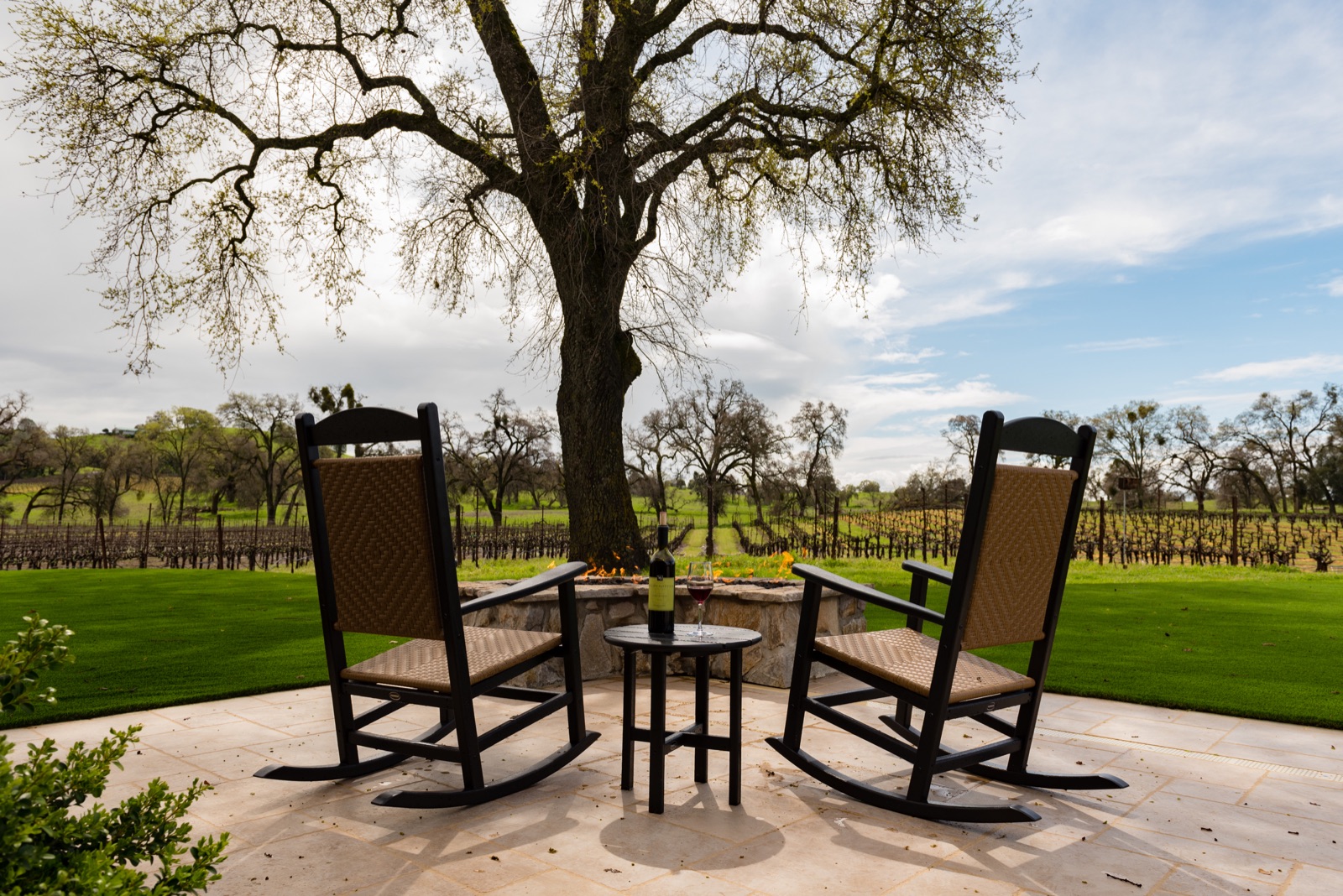 Vineyard-view patio at Grand Reserve Inn wedding venue in Plymouth, California