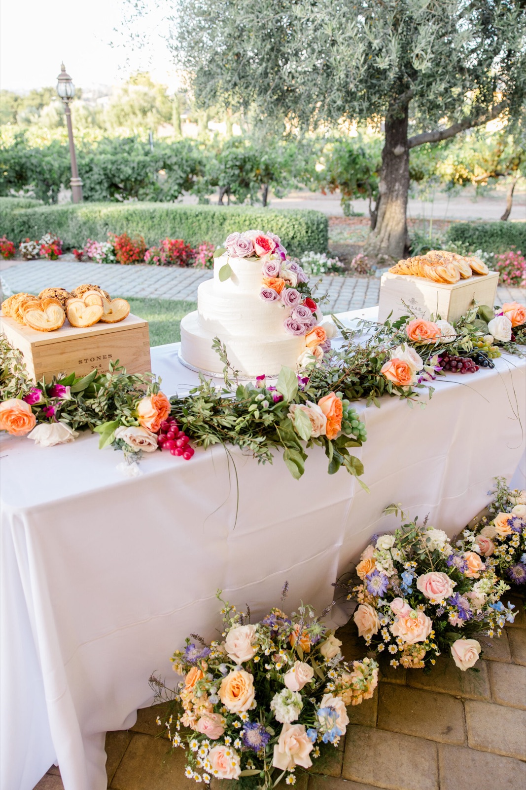 Wedding reception dinner setup at Guglielmo Winery in Morgan Hill, California