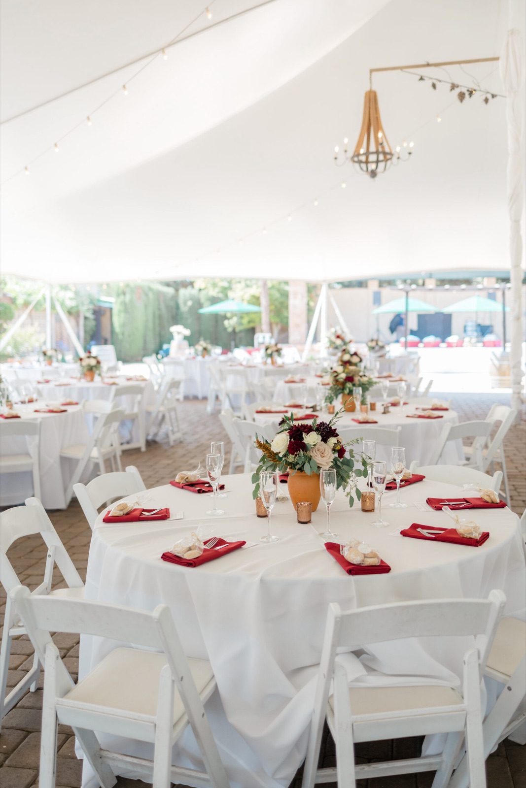 Courtyard reception celebration at Guglielmo Winery wedding venue in Morgan Hill, California