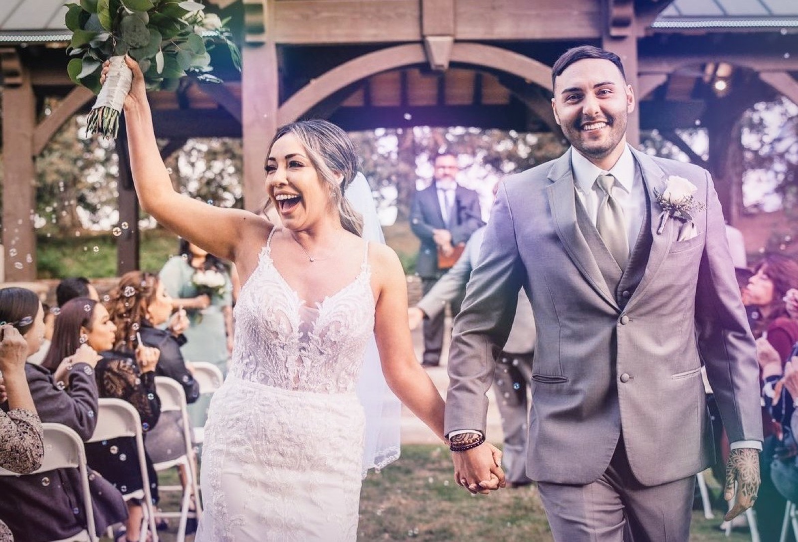 Wedding celebration at the Timbers Pavilion of Holland Park West in Fresno, California