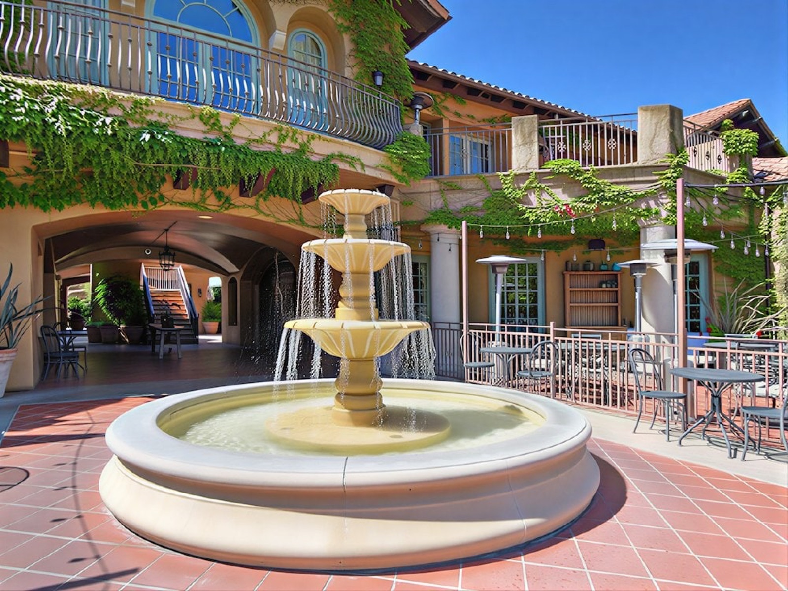 Tranquil outdoor fountain area at Hotel Los Gatos wedding venue in Los Gatos, California