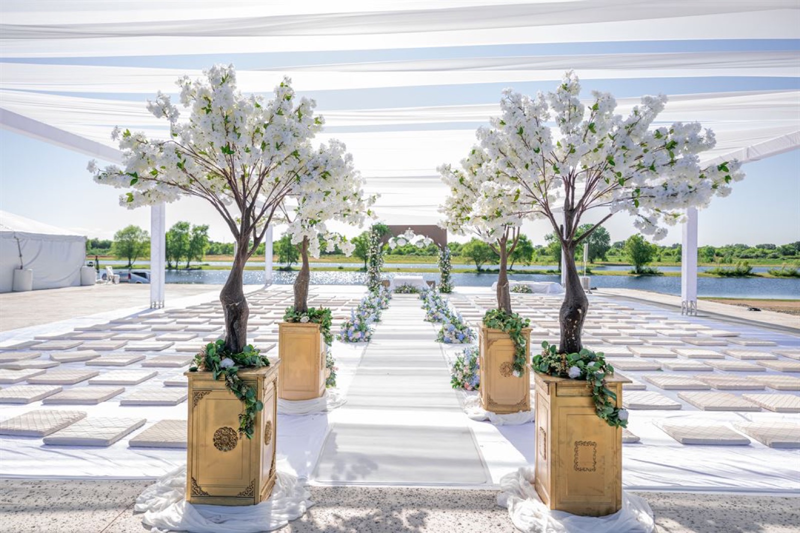 Outdoor event space at Lake Front Resort wedding venue in Tracy, California