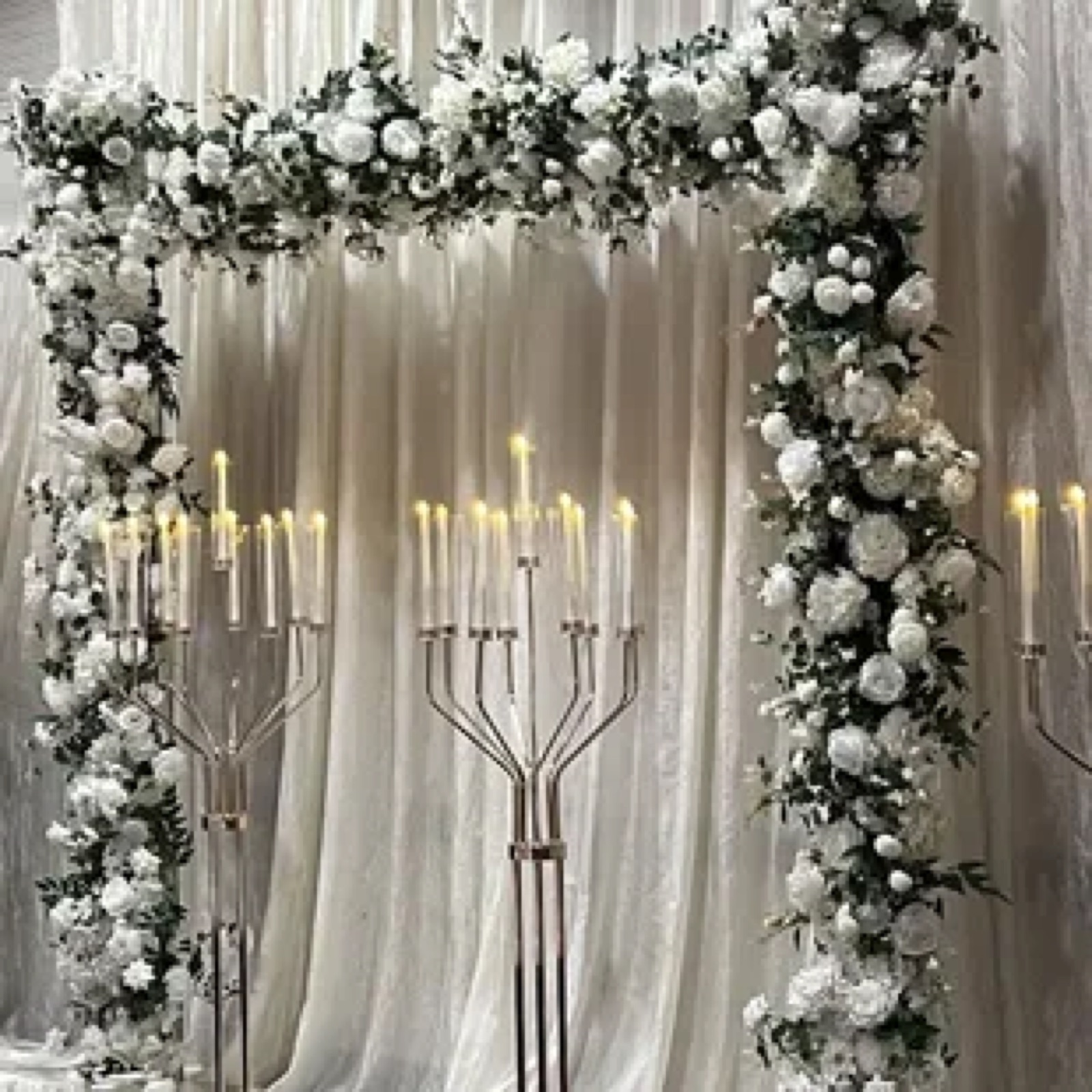 Floral and table decor inside the banquet hall at Larsa Hall in Denair, California