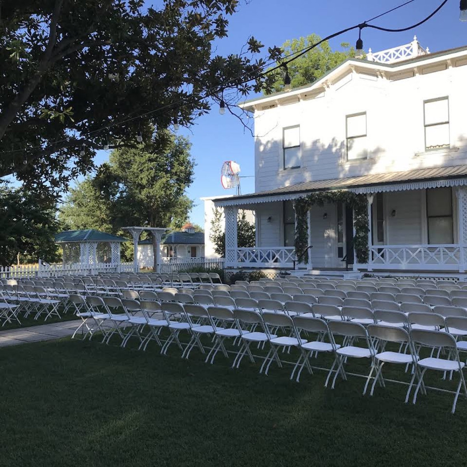 Outdoor wedding ceremony setup at McFarland Living History Ranch, Galt, California
