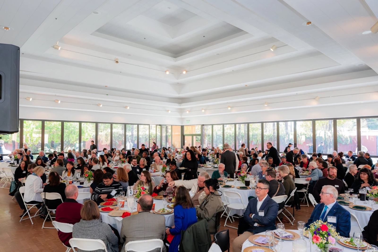 Pavilion reception space set for an event at Mexican Heritage Plaza in San Jose, California