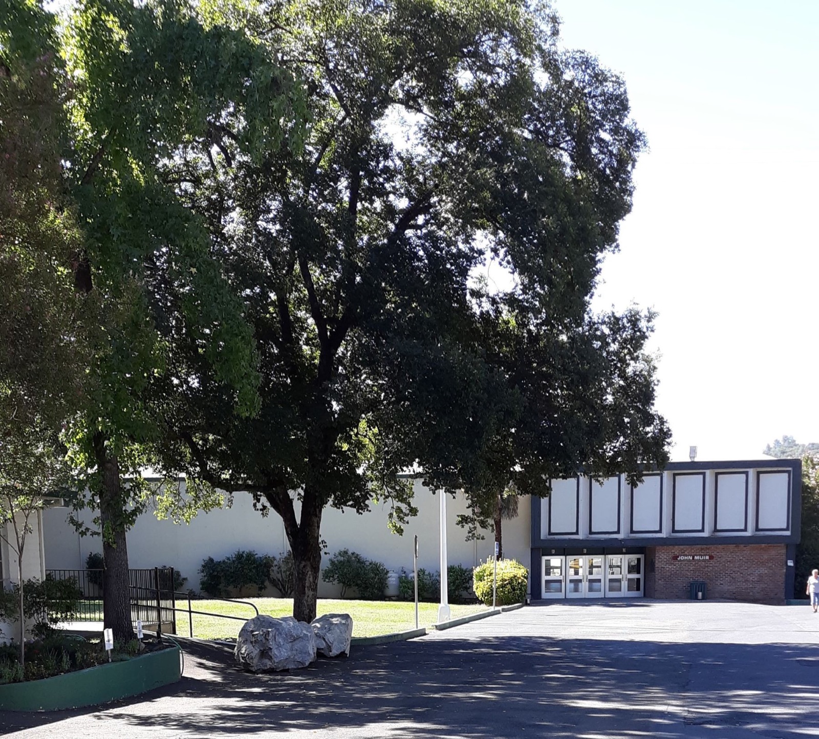 Exterior of the large Me-Wuk building at Mother Lode Fairgrounds in Sonora, California