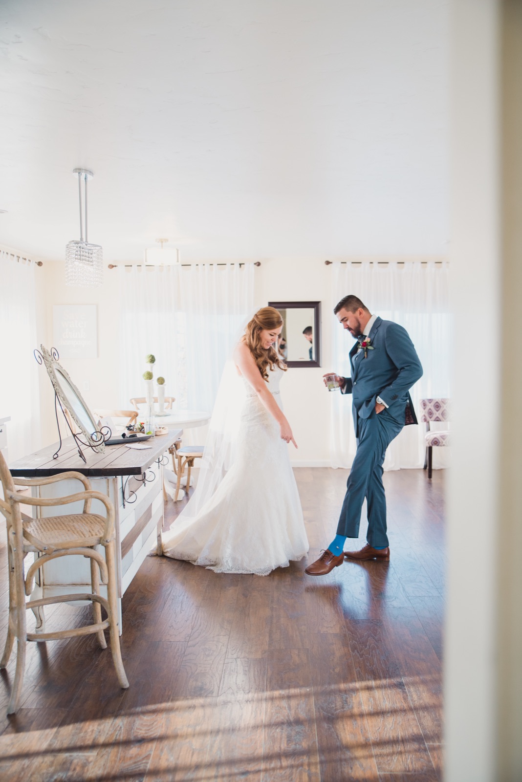 Light and airy bridal suite at Nella Terra Cellars wedding venue in Sunol, California