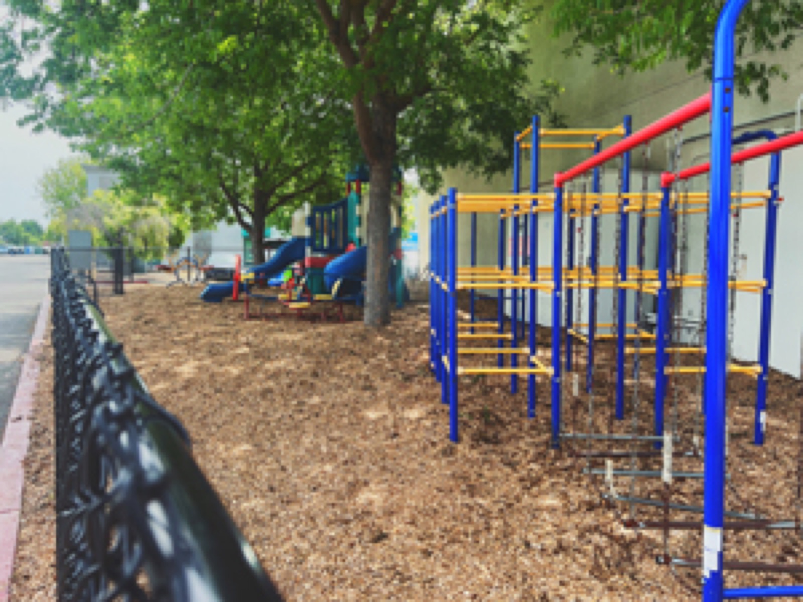 Fenced outdoor playground at New Life Event Hall in Lathrop, California