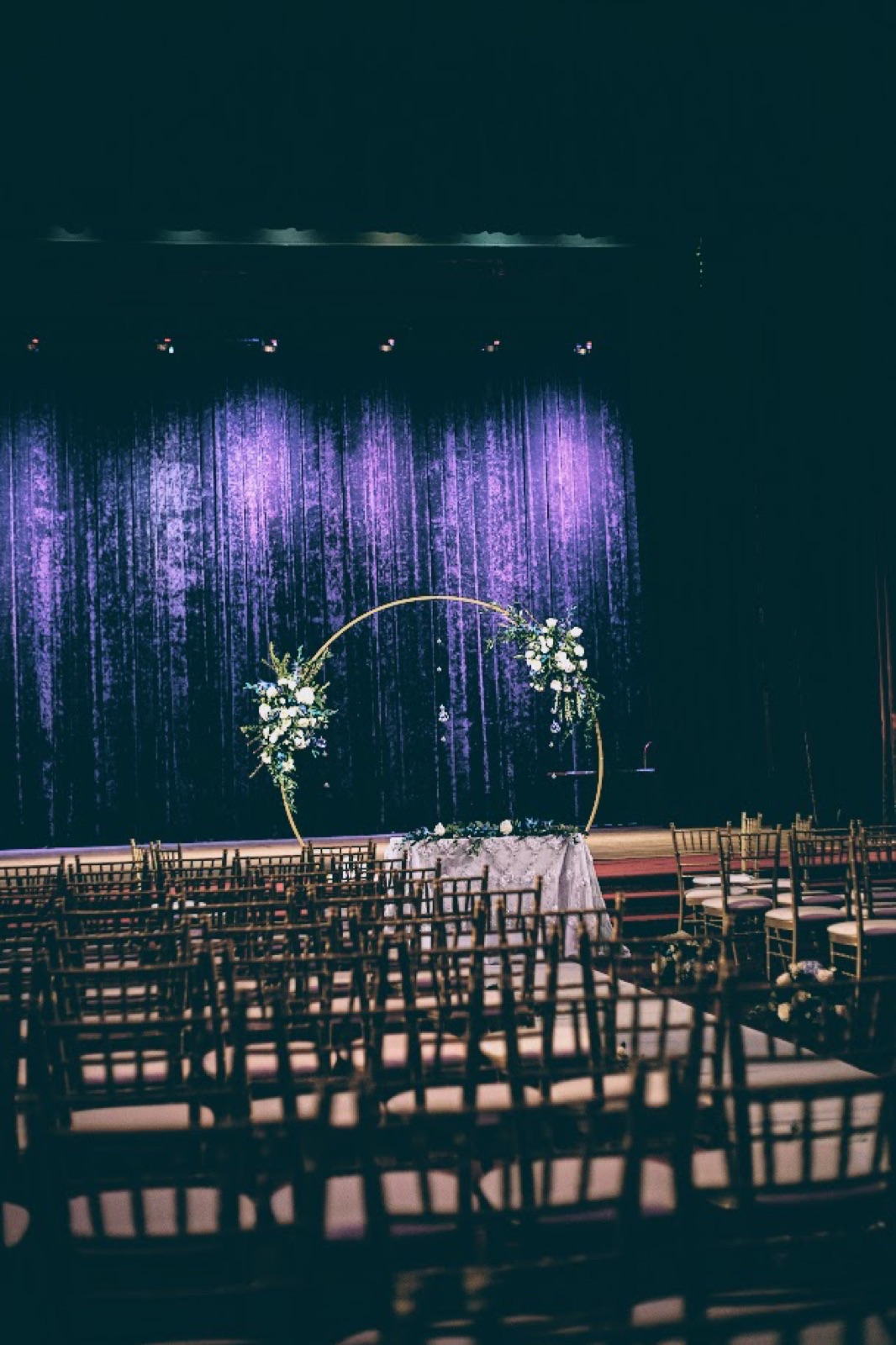 Reception space set for an event at Oakland Scottish Rite Center in Oakland, California