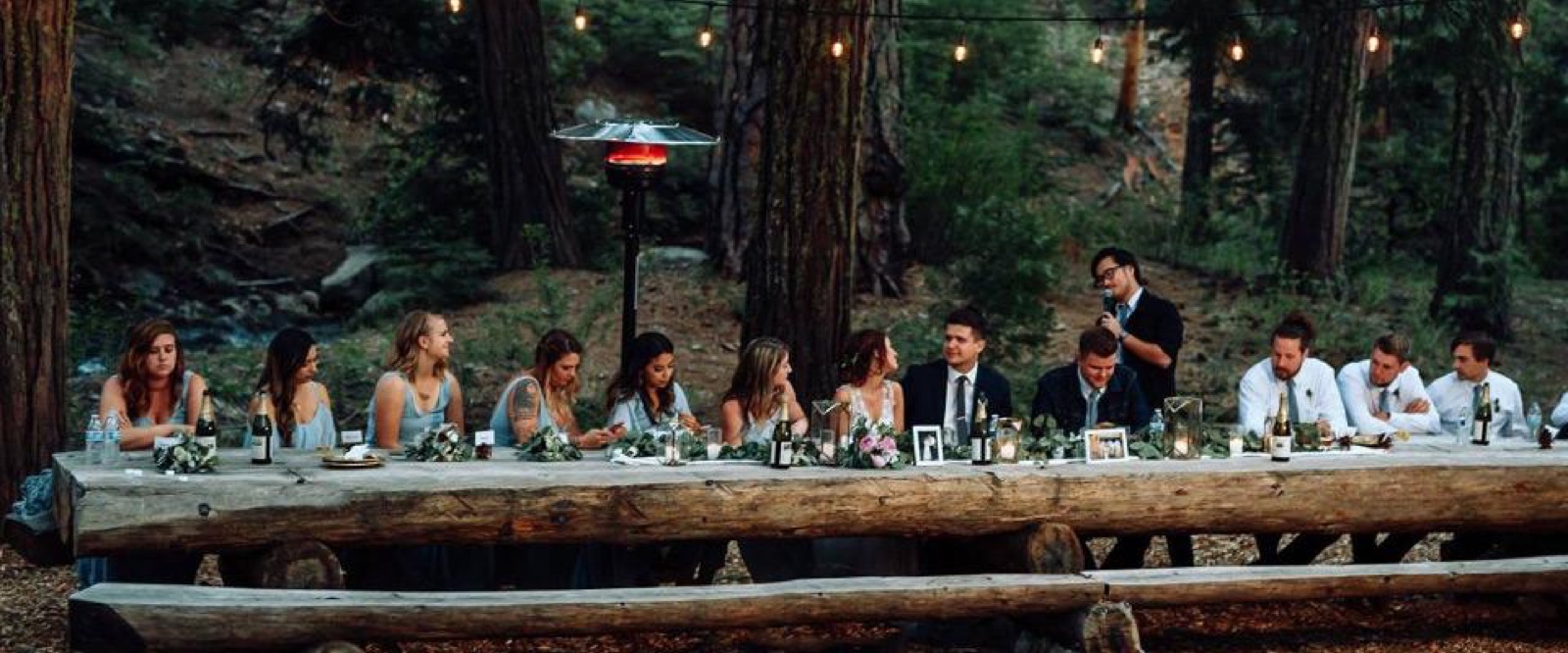 Wedding ceremony among the pines at Pinecrest Chalet in Pinecrest, California