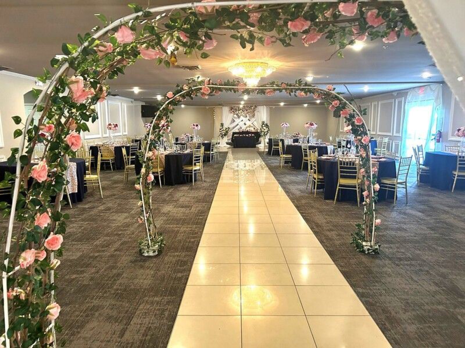 Event space with decorative lighting at Prince Banquet Hall, a Modesto, California wedding venue