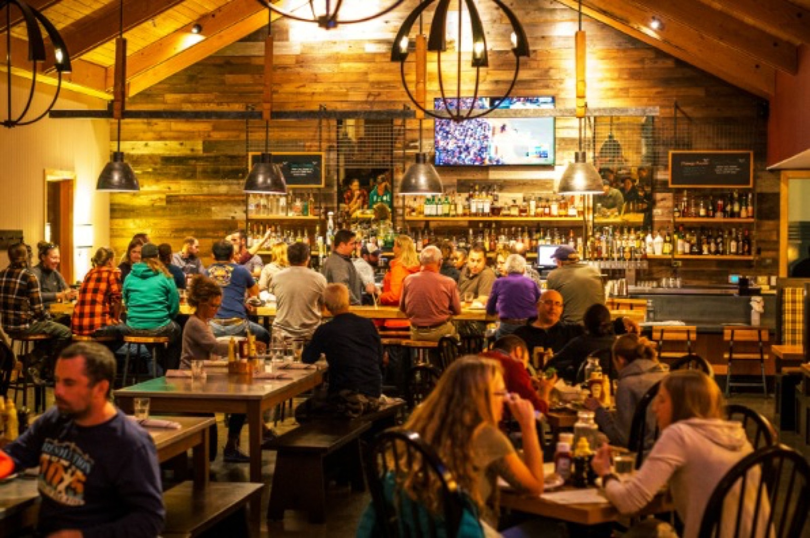 Tavern and restaurant interior at Rush Creek Lodge & Spa in Groveland, California