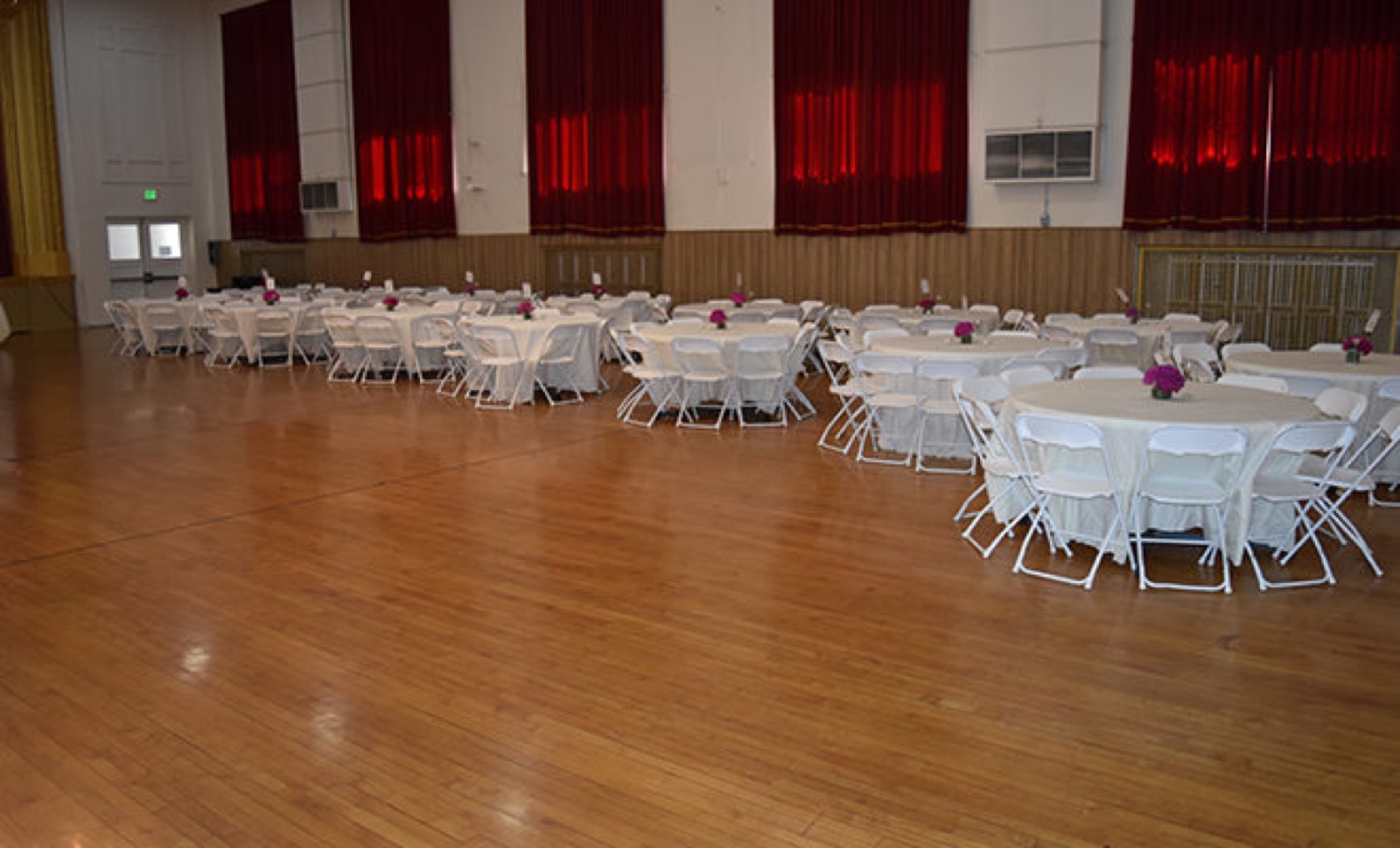 Gilded stage and high ceilings of the Main Hall at Sacramento Turn Verein, Sacramento, CA