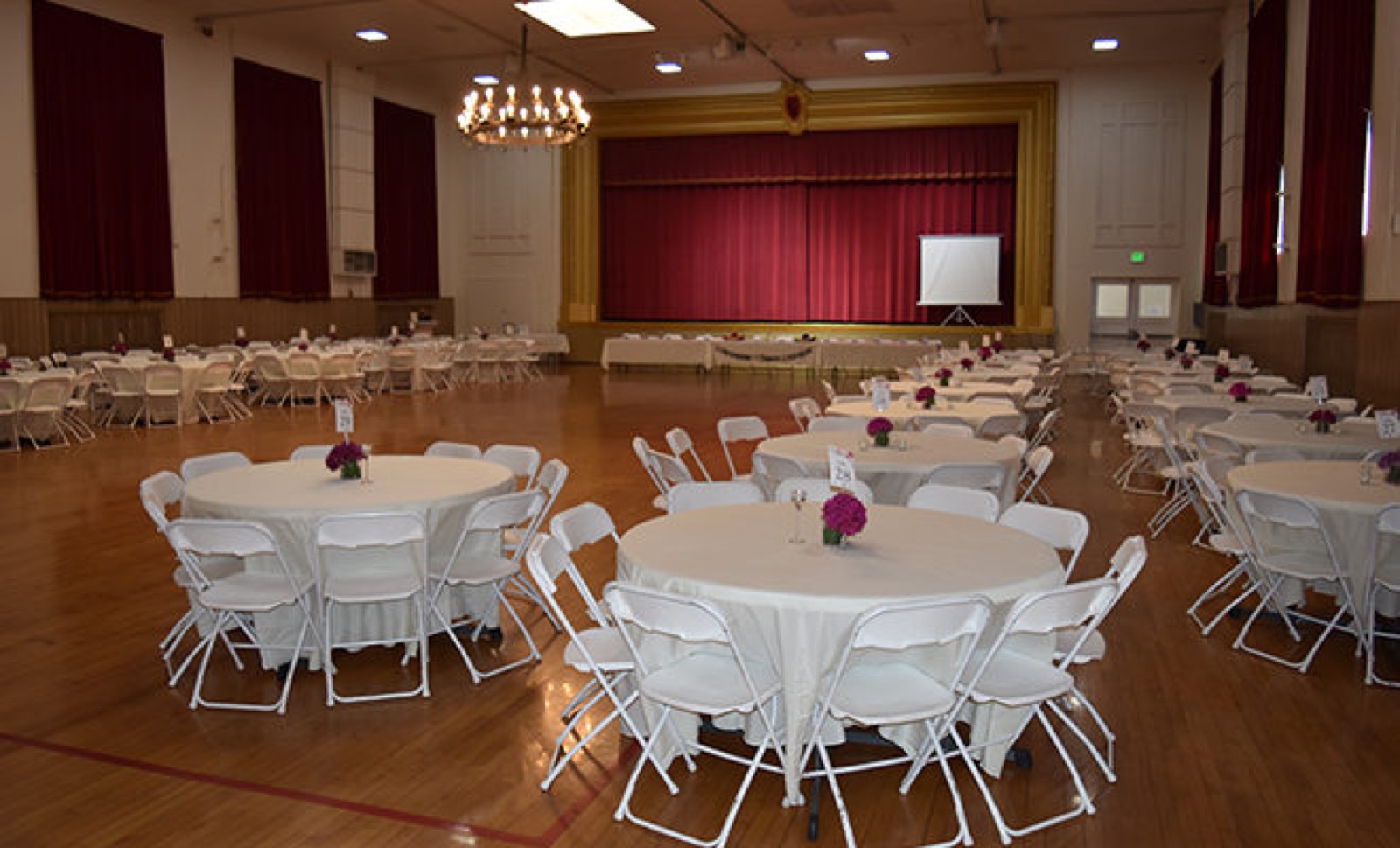 Spacious ballroom setup in the Main Hall at Sacramento Turn Verein in Sacramento, California