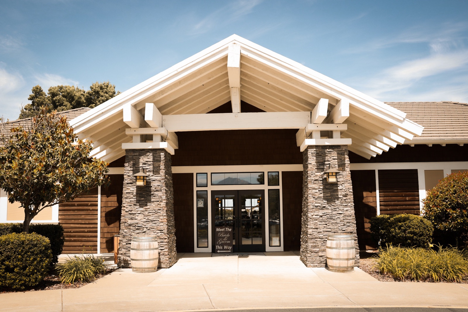 Event center interior set for a wedding at Shadow Lakes Club in Brentwood, California