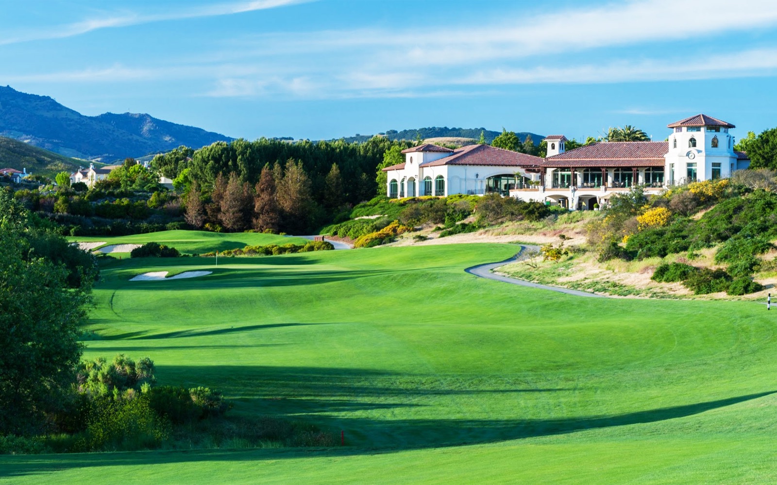 Clubhouse overlooking the fairway at The Bridges Golf Club in San Ramon, California