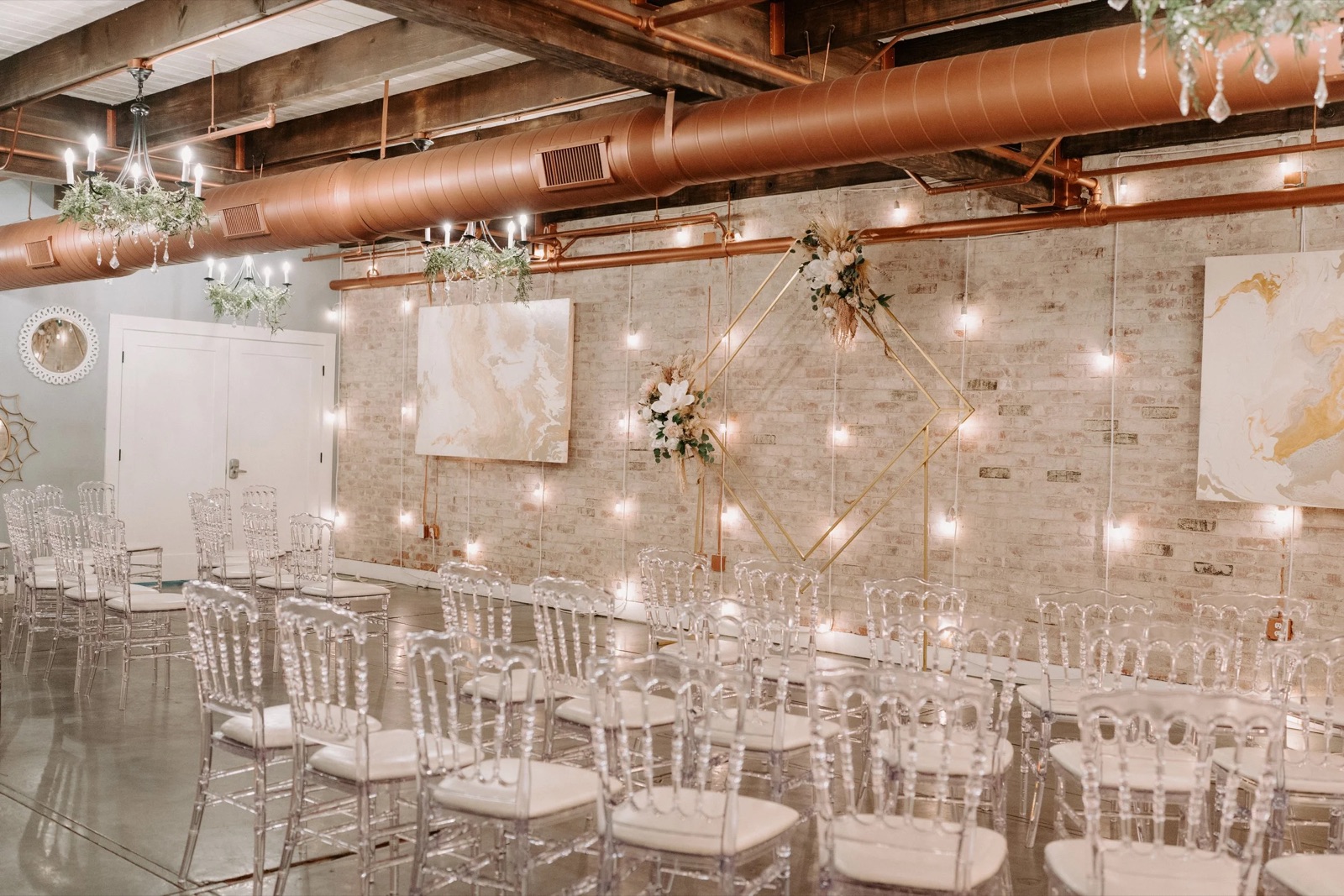 Wedding ceremony in the historic hall at The Century in Modesto, California