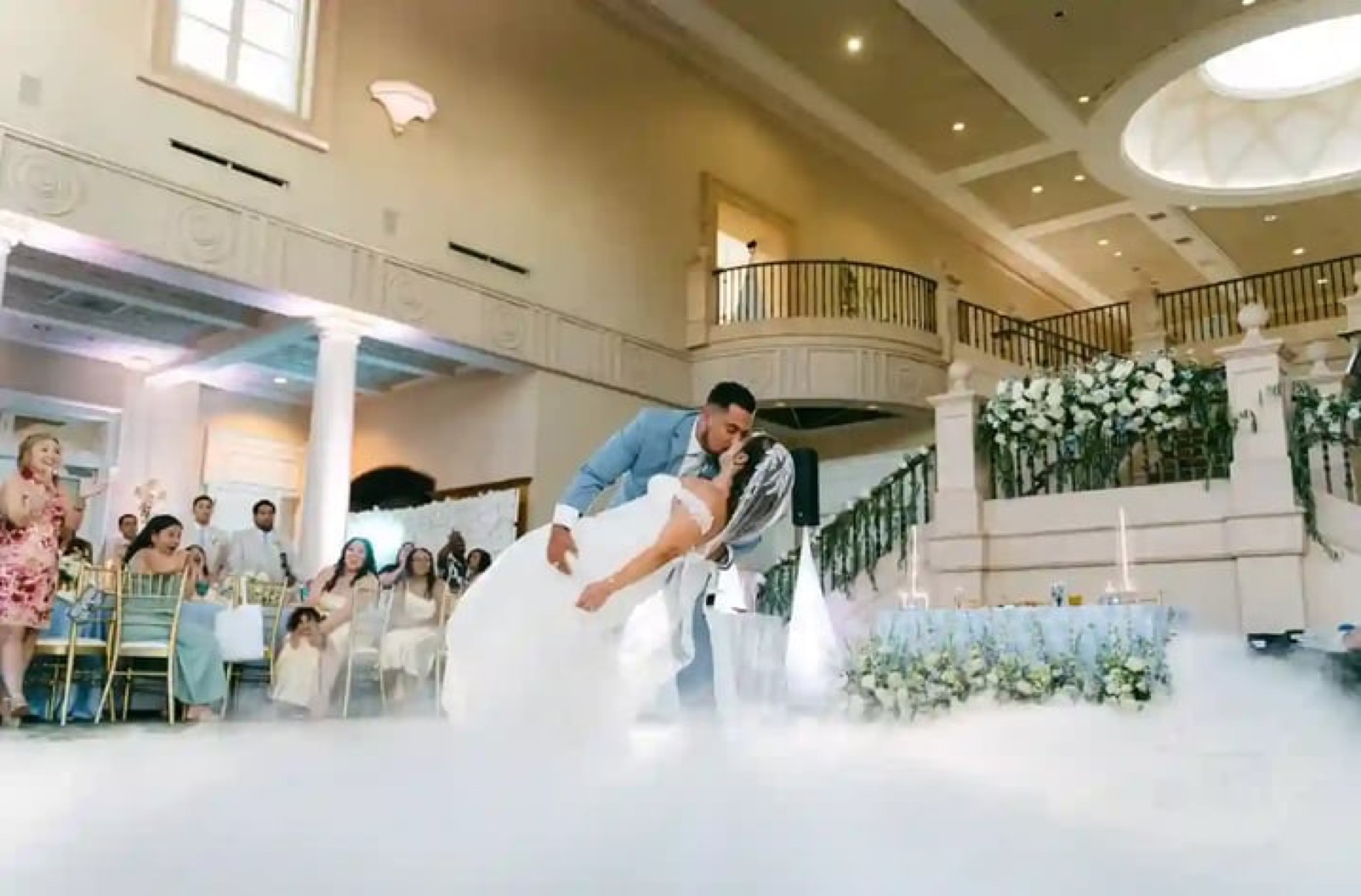 Indoor ballroom wedding reception and dancing at The Club at Ruby Hill in Pleasanton, California