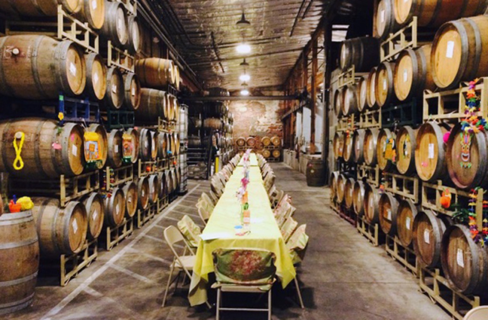 Historic barrel room at The Dancing Fox Winery & Bakery in Lodi, California