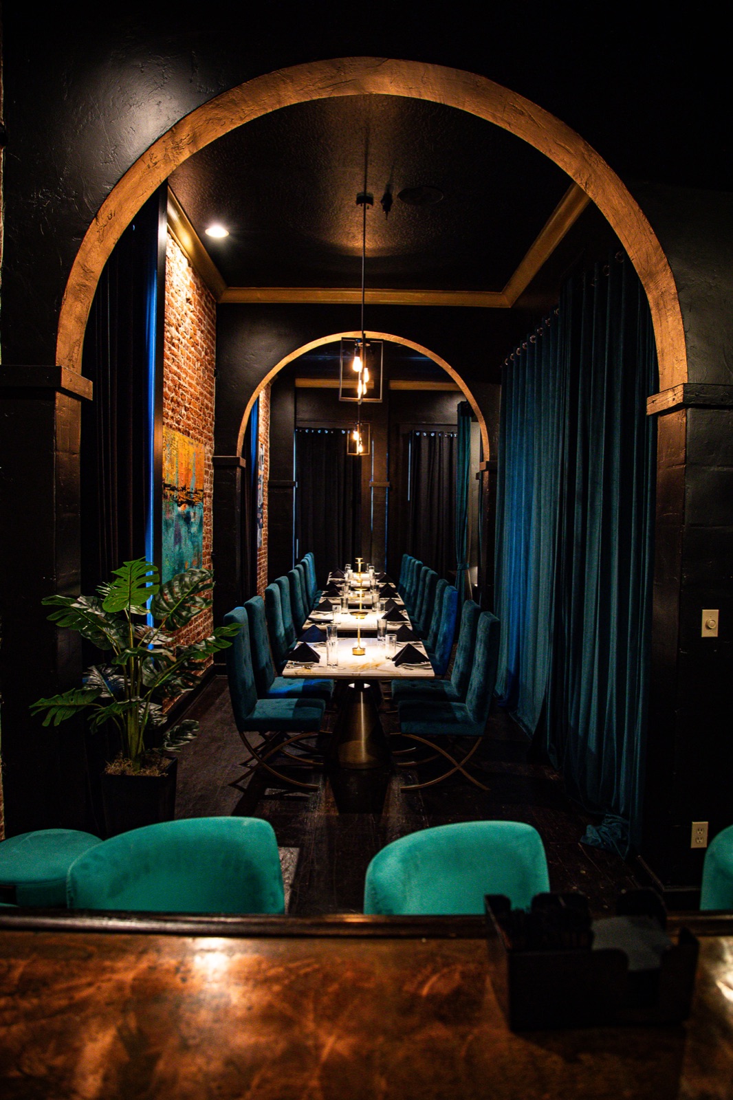 Interior dining room at The Exchange 1874 wedding venue in Woodbridge, California