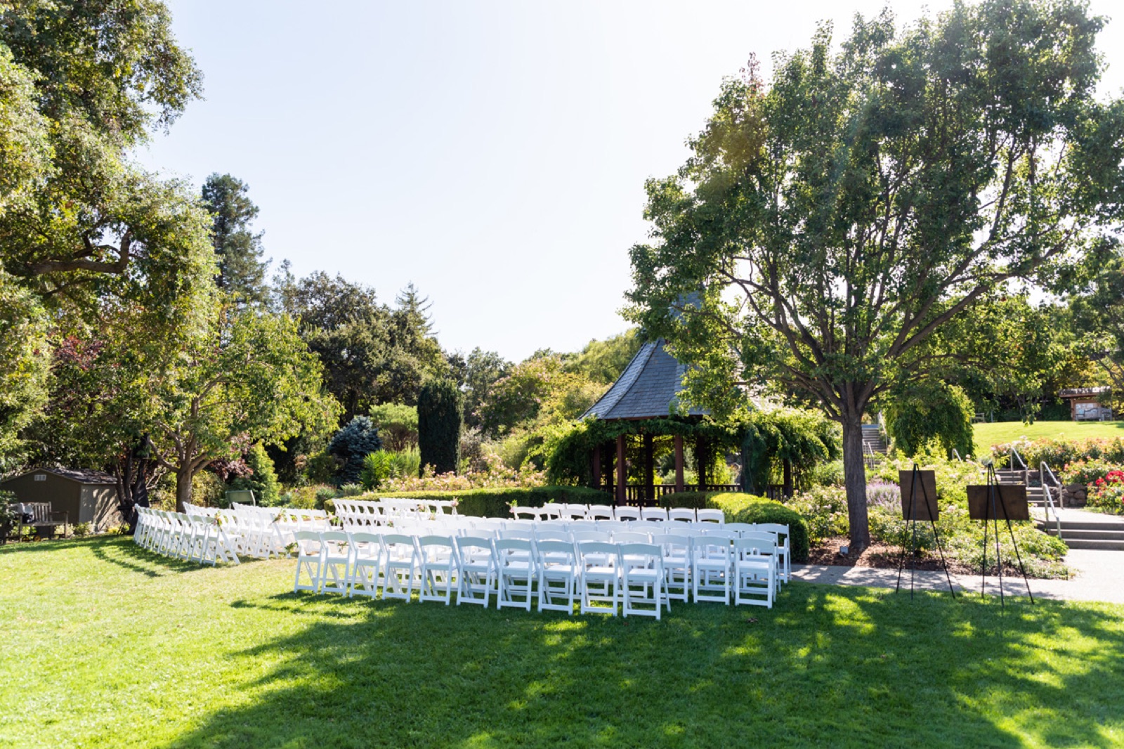 Wedding celebration in the gardens at The Gardens at Heather Farm in Walnut Creek, California