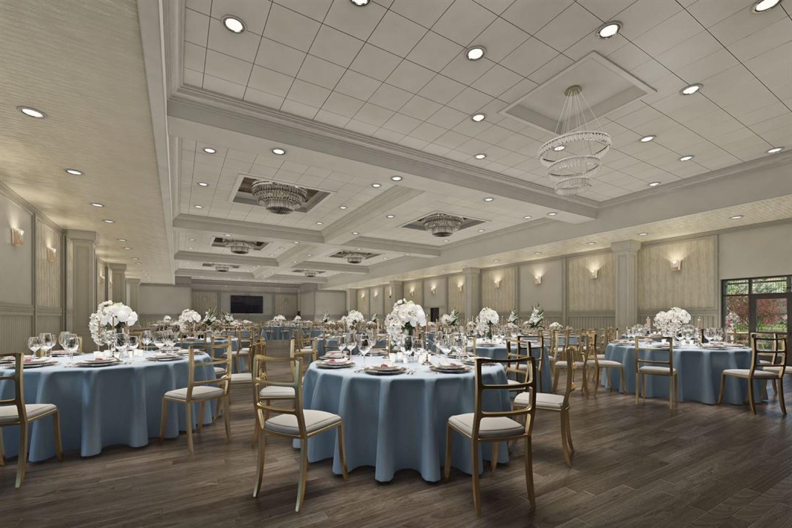 Reception ballroom at The Grand Oak Banquet Hall & Event Center in Turlock, CA
