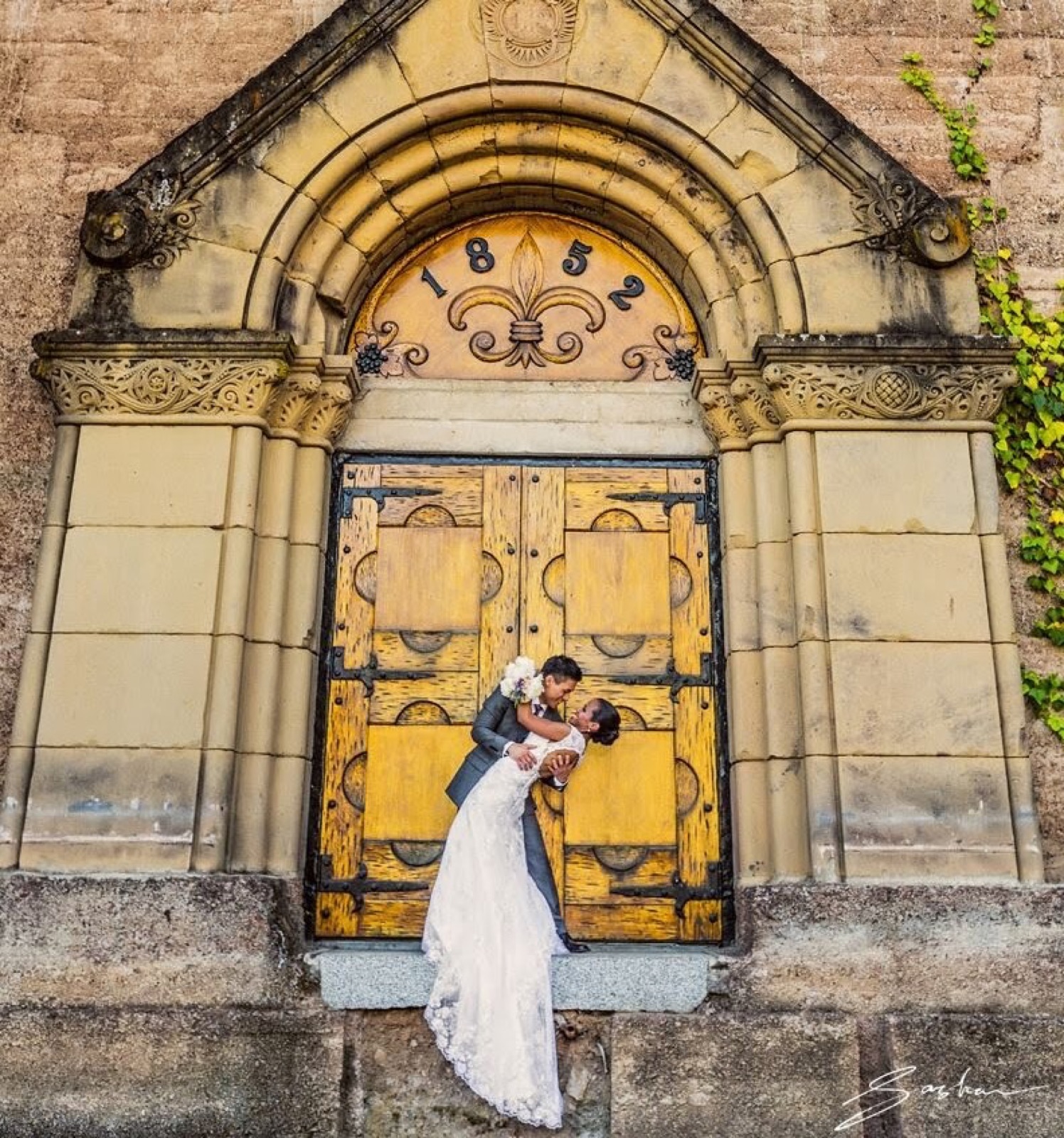 Wedding ceremony setting at The Mountain Winery in Saratoga, California