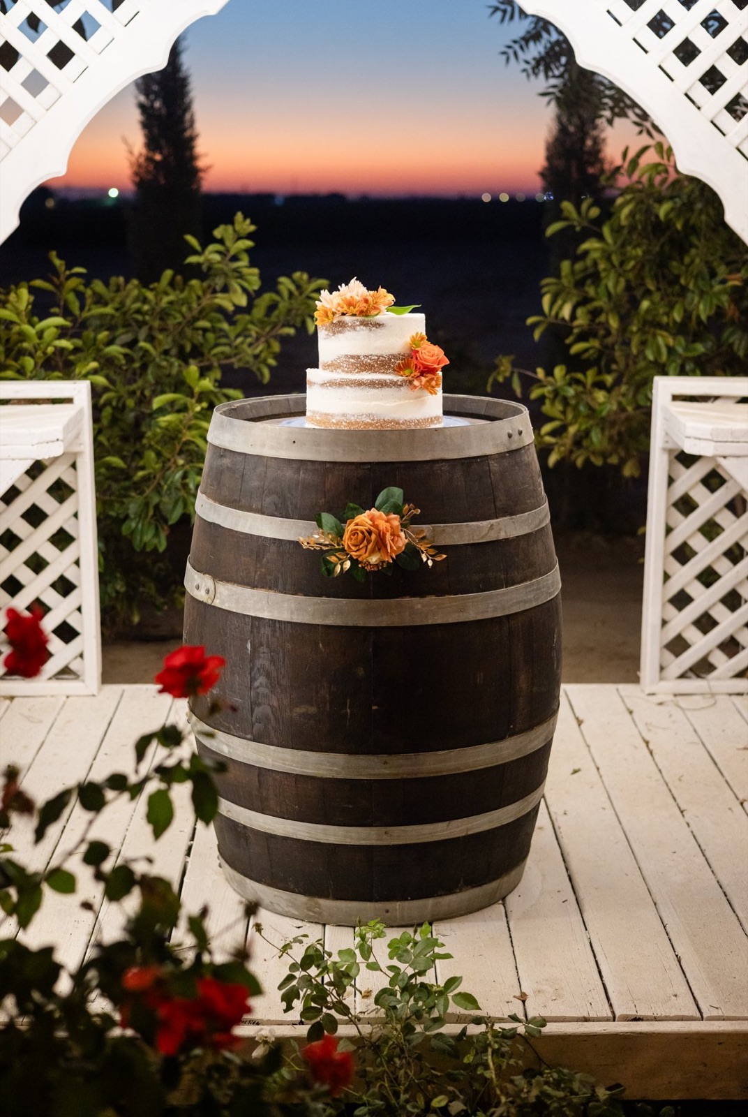 Evening reception with string lights at The Sunset Acres in Fowler, California