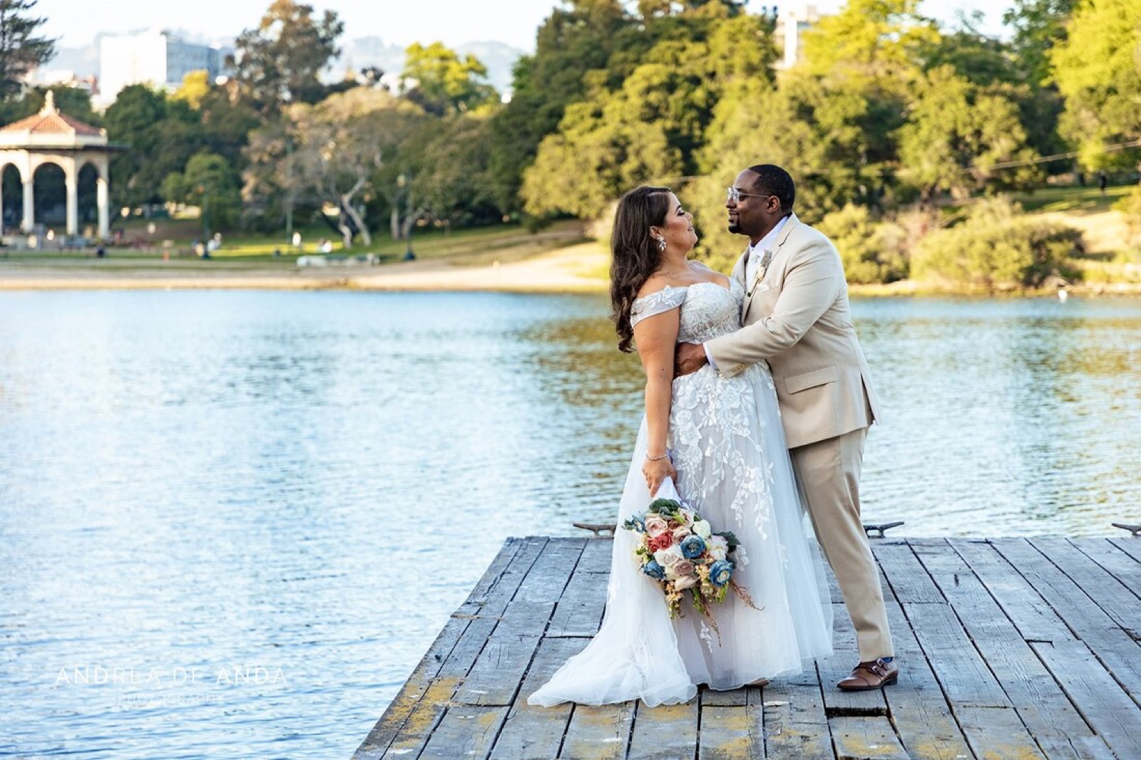 Newlywed couple at The Terrace Room at Lake Merritt wedding venue in Oakland, California