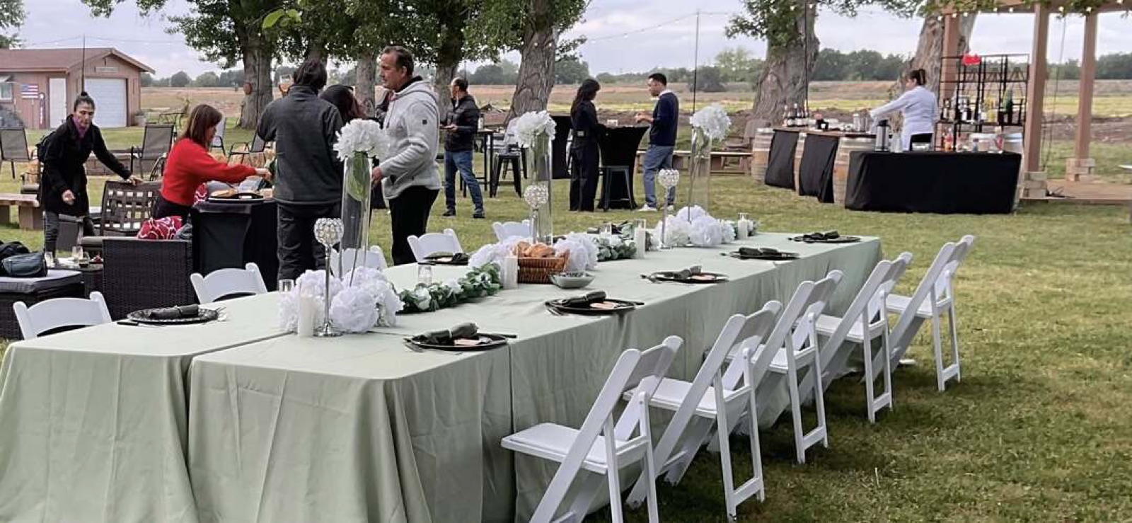 Tree-lined event grounds at The Venue at the Ranch in Tracy, California