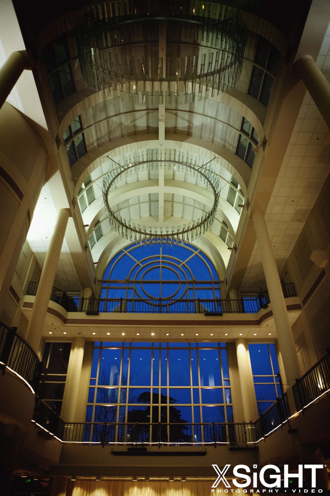 Event setup under the skylights at the Tsakopoulos Library Galleria in Sacramento, California