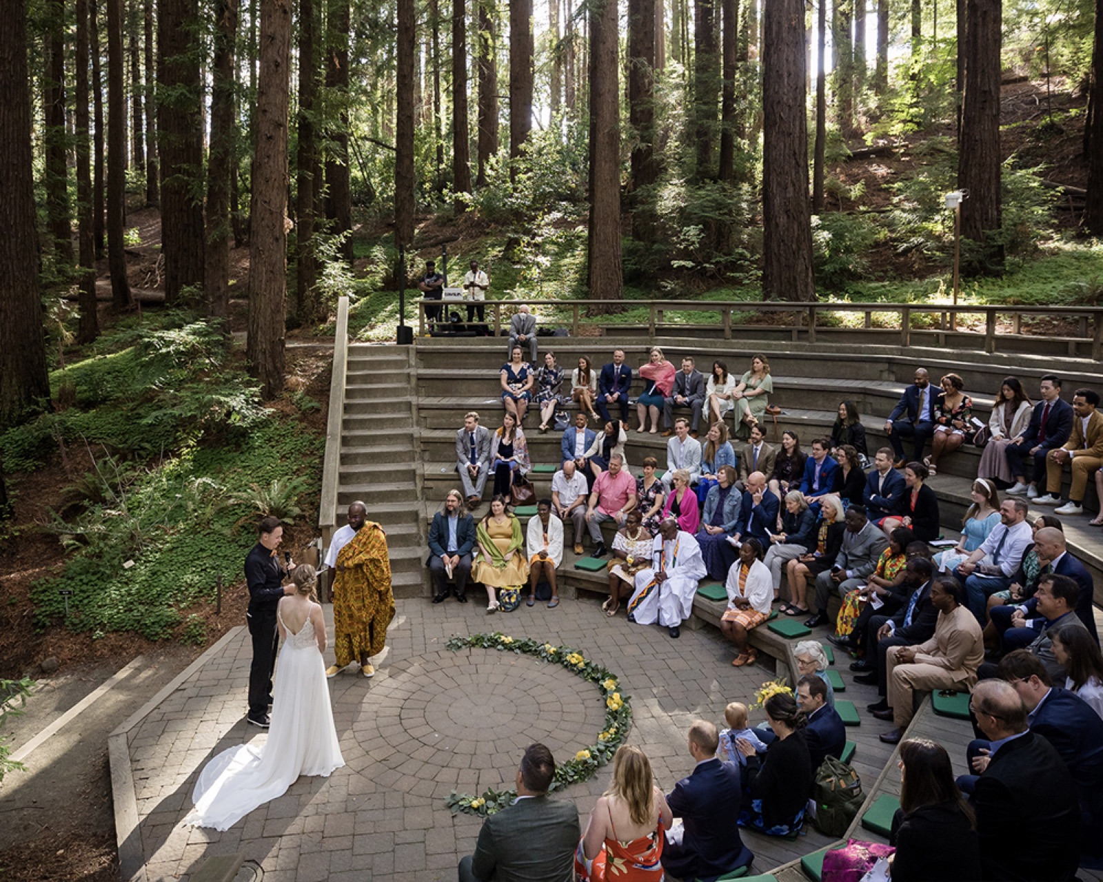 Couple married among redwoods at UC Botanical Garden at Berkeley in Berkeley, California